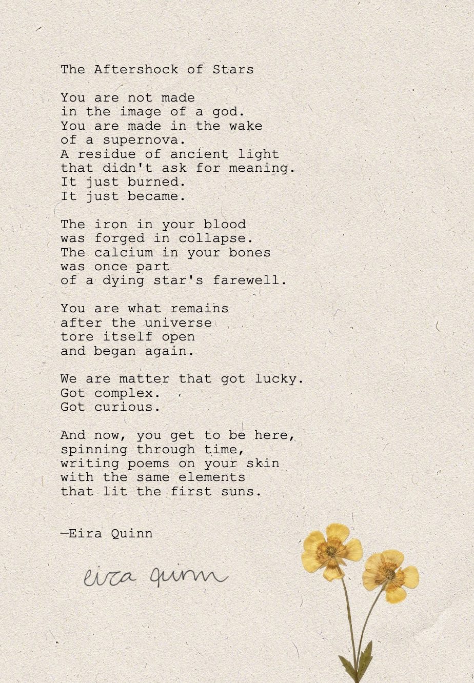 The Aftershock of Stars typed on handmade paper